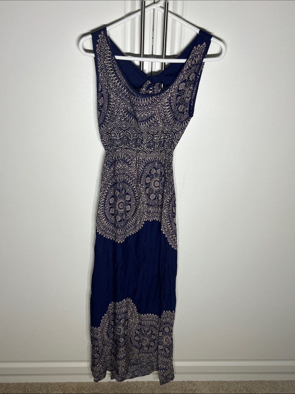 Navy Printed Sleeveless Maxi Dress